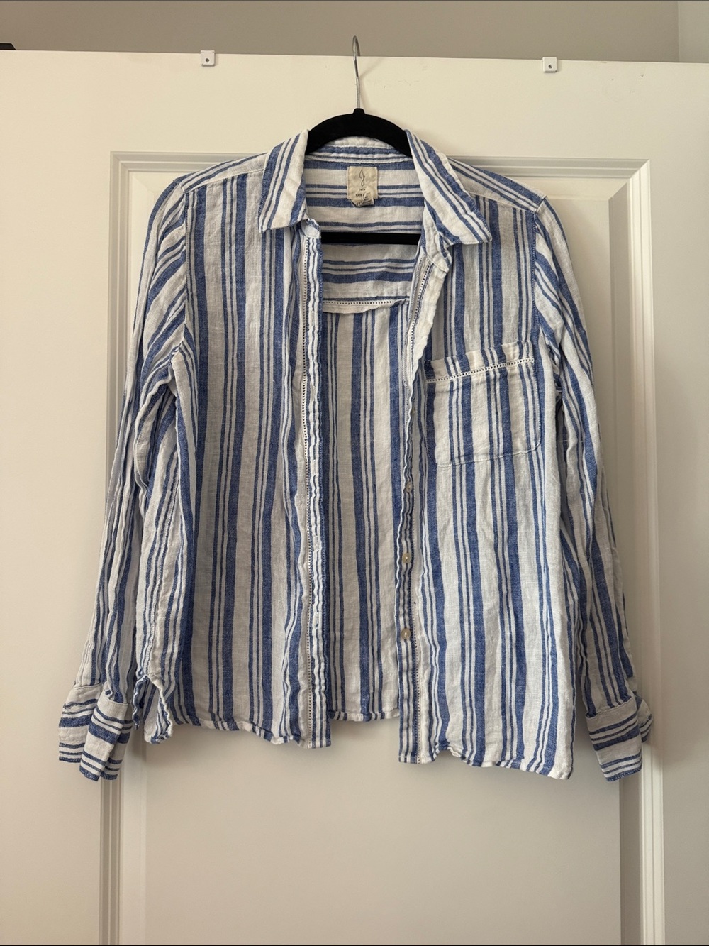Casual Blue & White Striped Button-Up Shirt